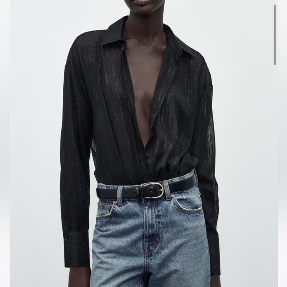 NWT/ Sz XSmall/ Shirt with lapel collar L/S /Metallic thread detail. - Picture 1 of 8